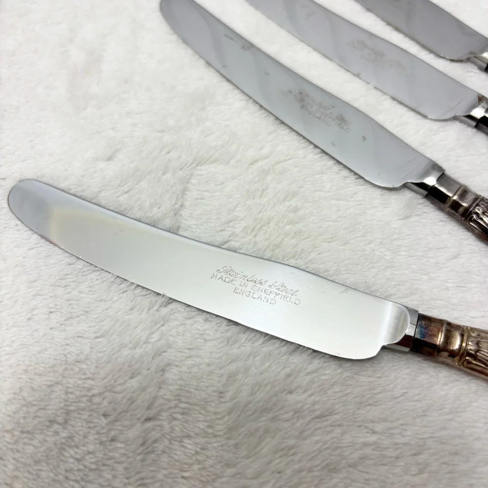 Vintage SHEFFIELD Stainless Steal Ornate‎ Silverware Set Decorative Handles 12